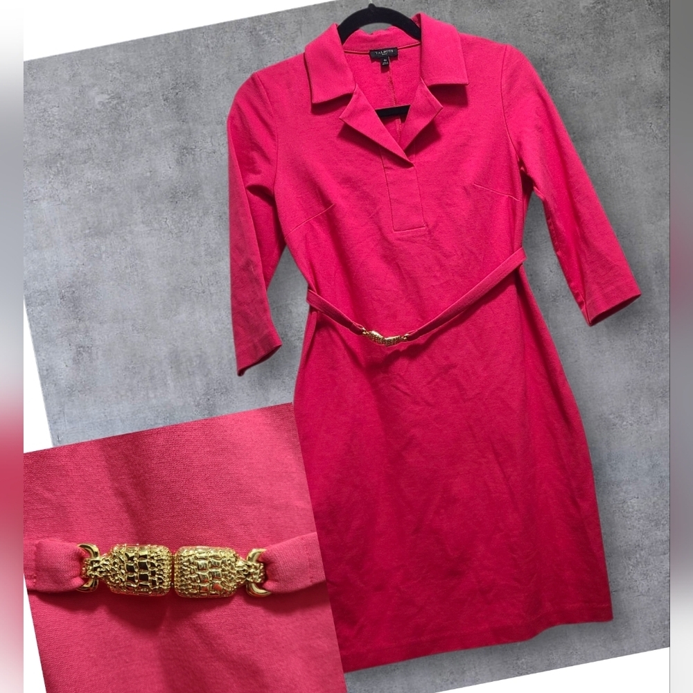 Talbots Vibrant Pink Belted Clasp Dress 4P